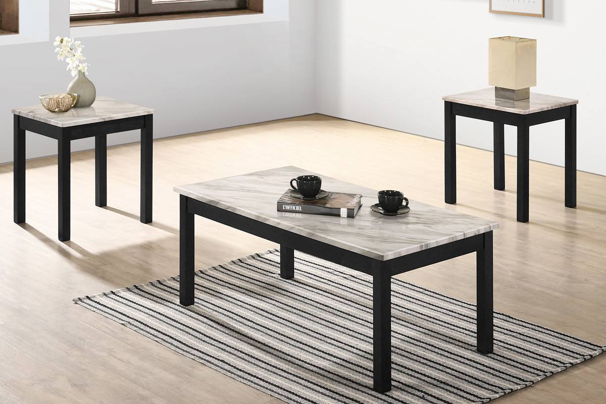 3 Pcs Marble White Faux Marble Top Coffee Table Set