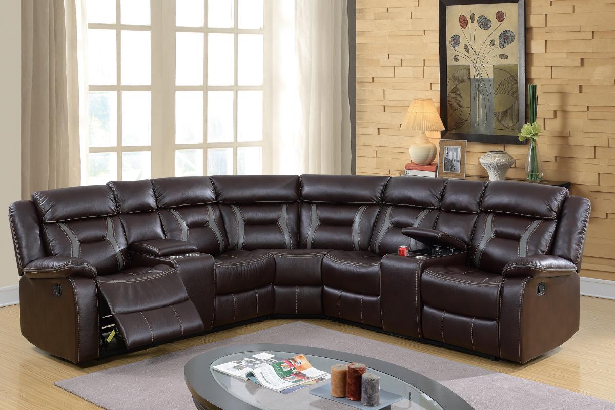 3-Pcs Motion Reclining Sectional Set Dark Brown