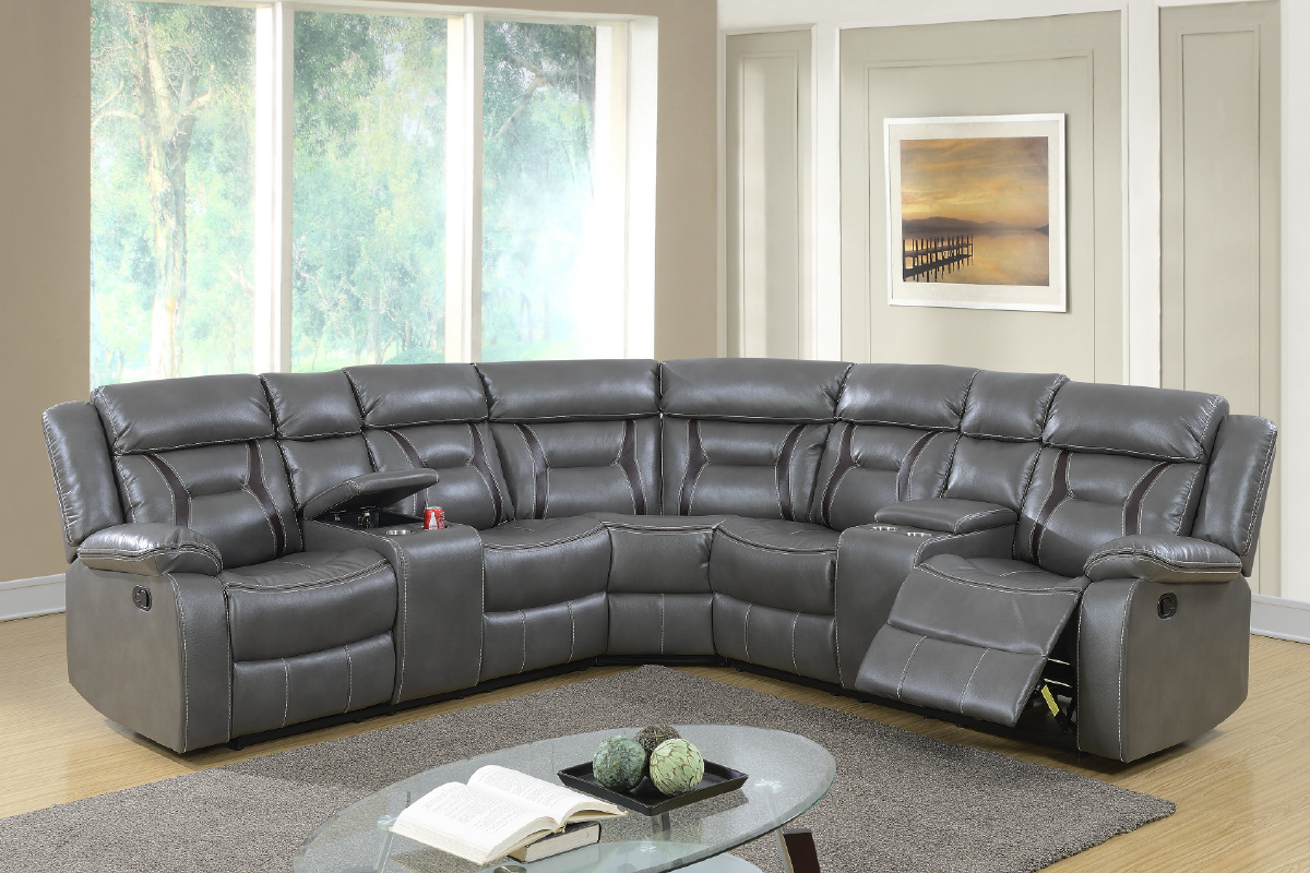 3-Pcs Motion Reclining Sectional Set Grey