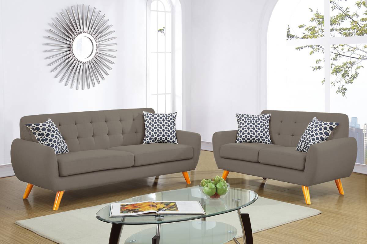 2 Pcs Sofa & Loveseat Grey
