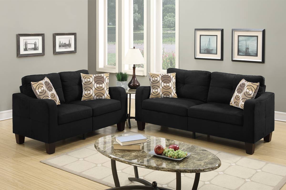 2 Pcs Sofa & Loveseat Black