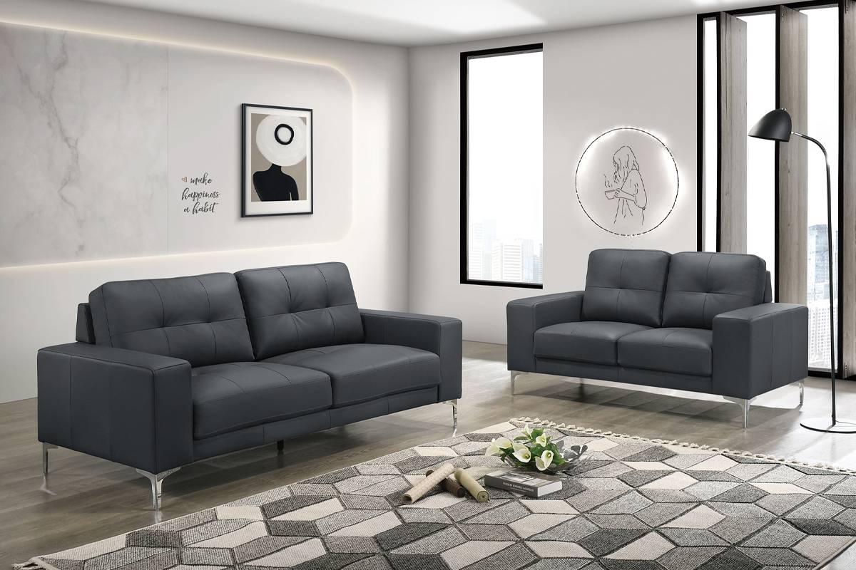 2 Pcs Sofa & Loveseat Black