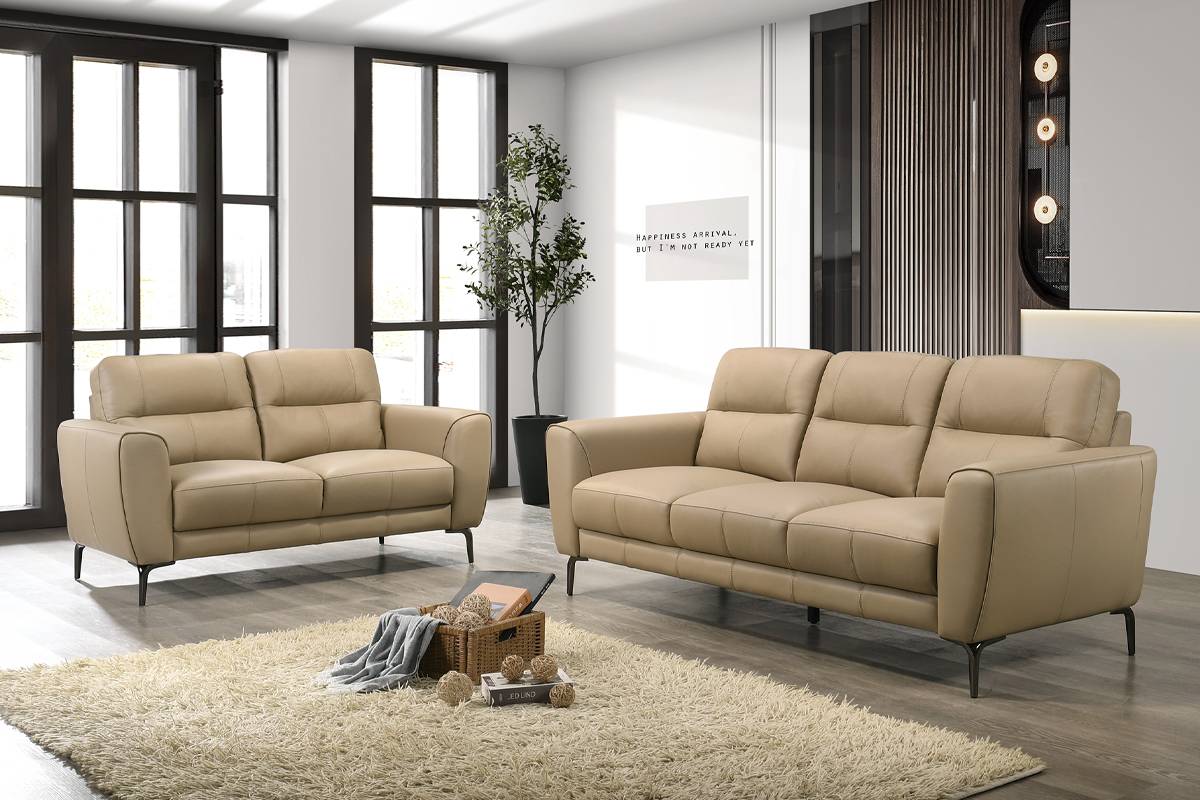2 Pcs Sofa & Loveseat Taupe