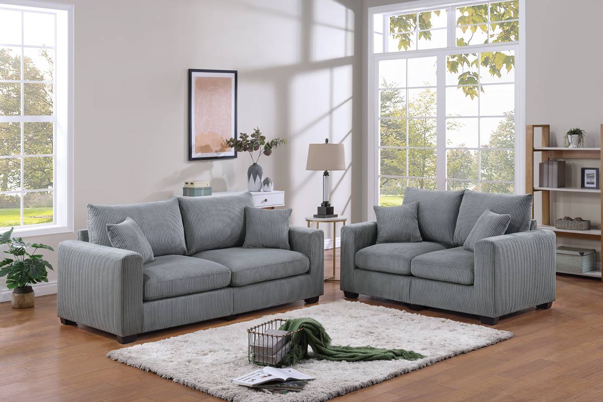 2 Pcs Sofa & Loveseat Fog