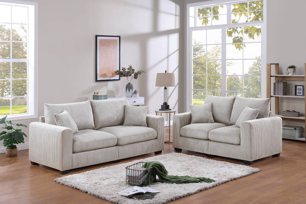 2 Pcs Sofa & Loveseat Ivory