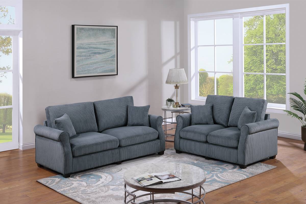 2 Pcs Sofa & Loveseat Dark Grey