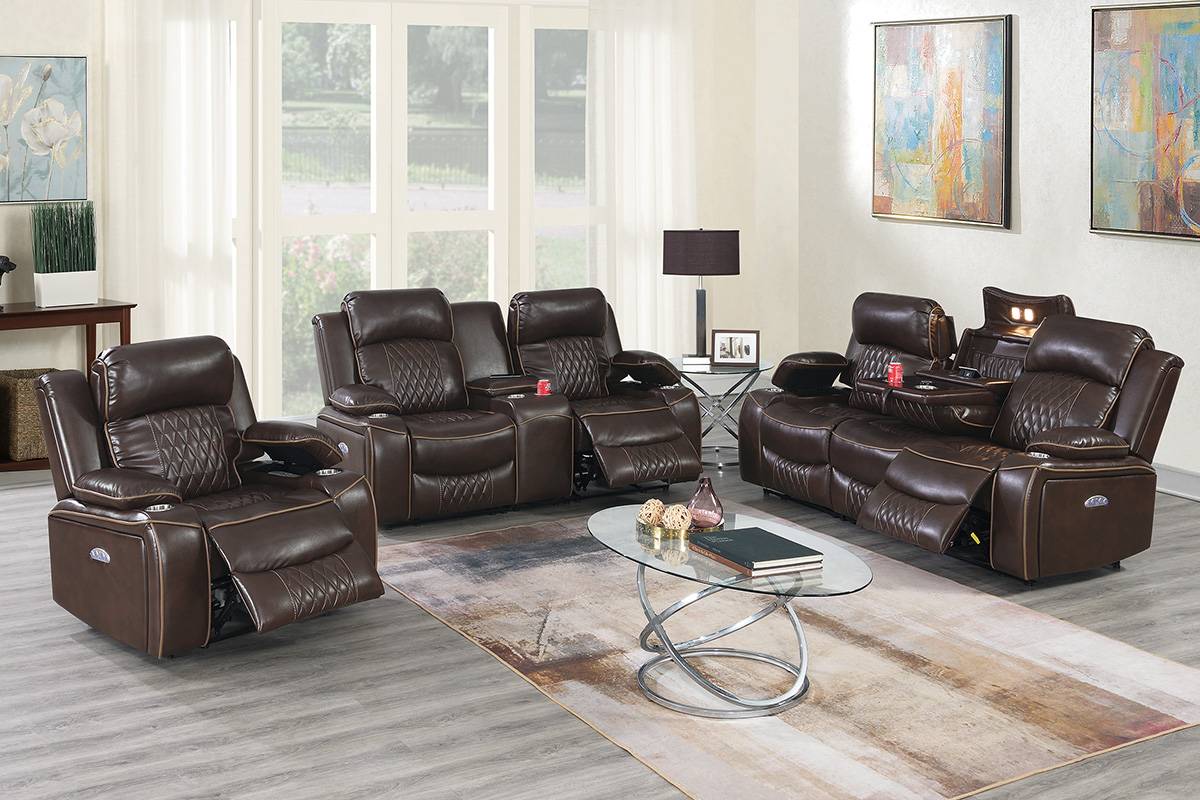 Power Motion Sofa & Loveseat Set Brown