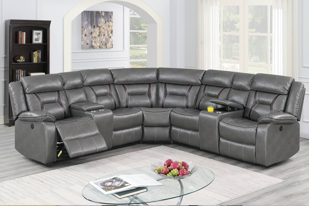 3-Pcs Power Motion Sectional Set Grey