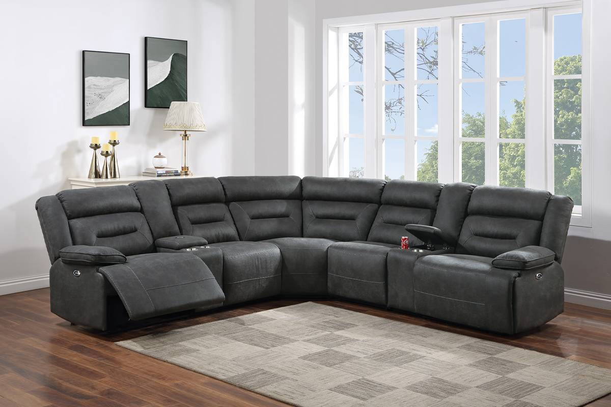 3-Pcs Power Motion Sectional Set Charcoal