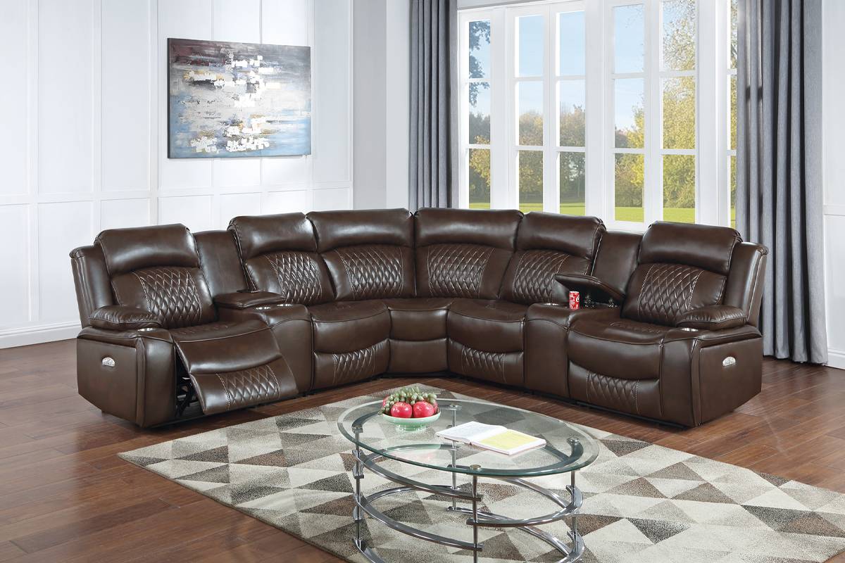 3-Pcs Power Motion Sectional Set Brown