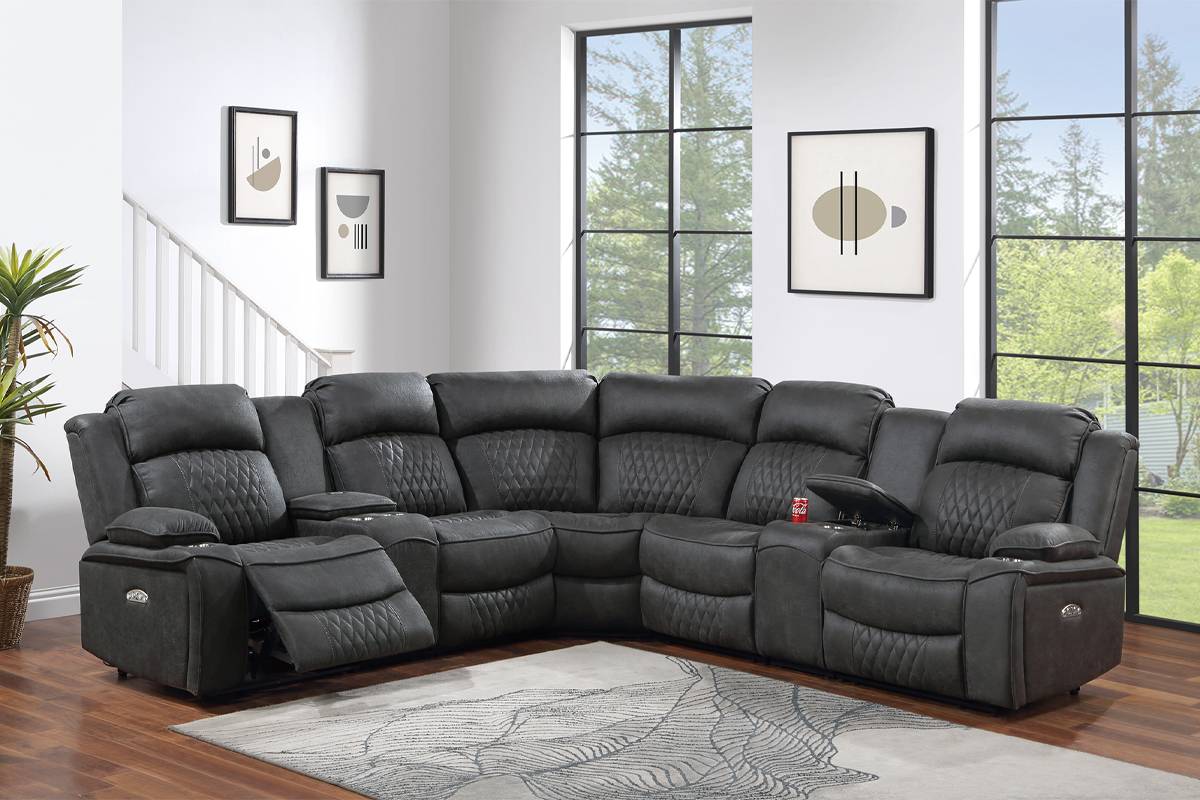 3-Pcs Power Motion Sectional Set Charcoal