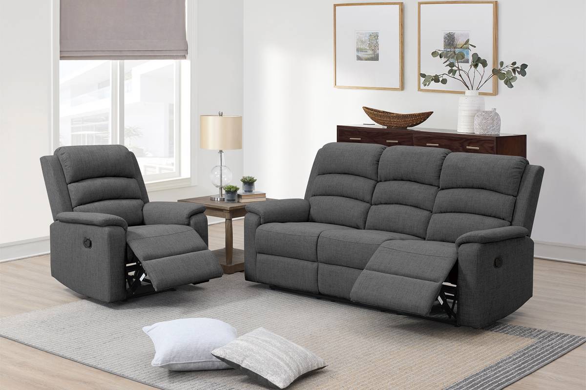 Motion Sofa & Single Recliner Set Dark Grey
