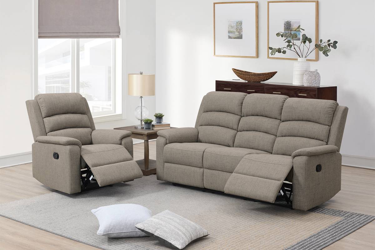 Motion Sofa & Single Recliner Set Light Brown