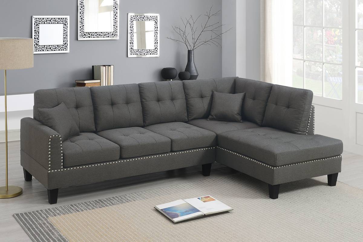 2 Pcs Set Sectional Sofa w/ 2 Accent Pillows Dark Coffee
