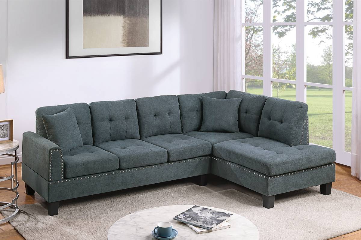 2 Pcs Set Sectional Sofa w/ 2 Accent Pillows Ash Black