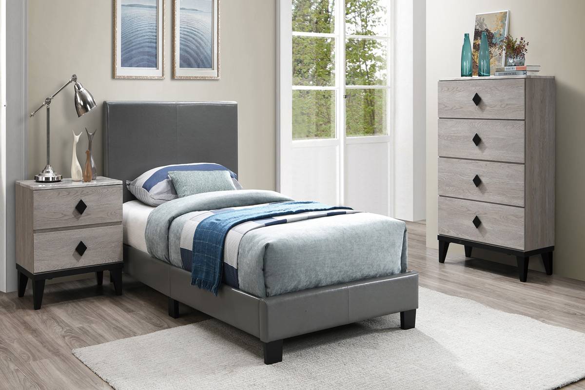 Twin Size Bed Grey