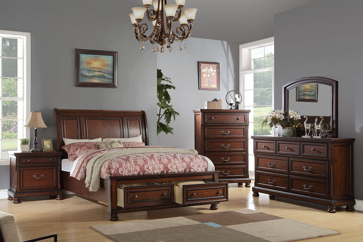 Eastern King Bed Brown w/ 2 Under Bed Drawers