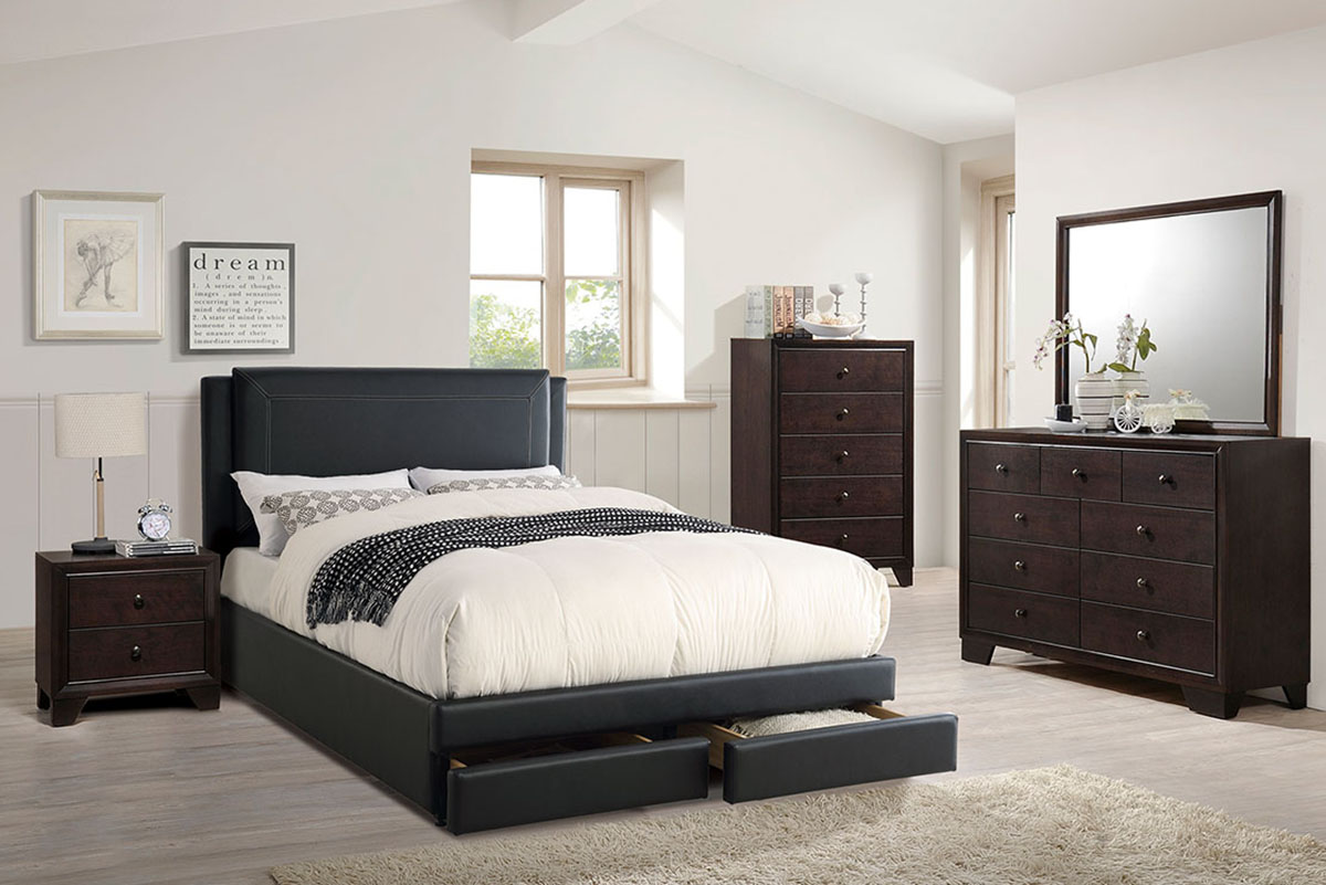Eastern King Bed w/ 2 Drawers Black
