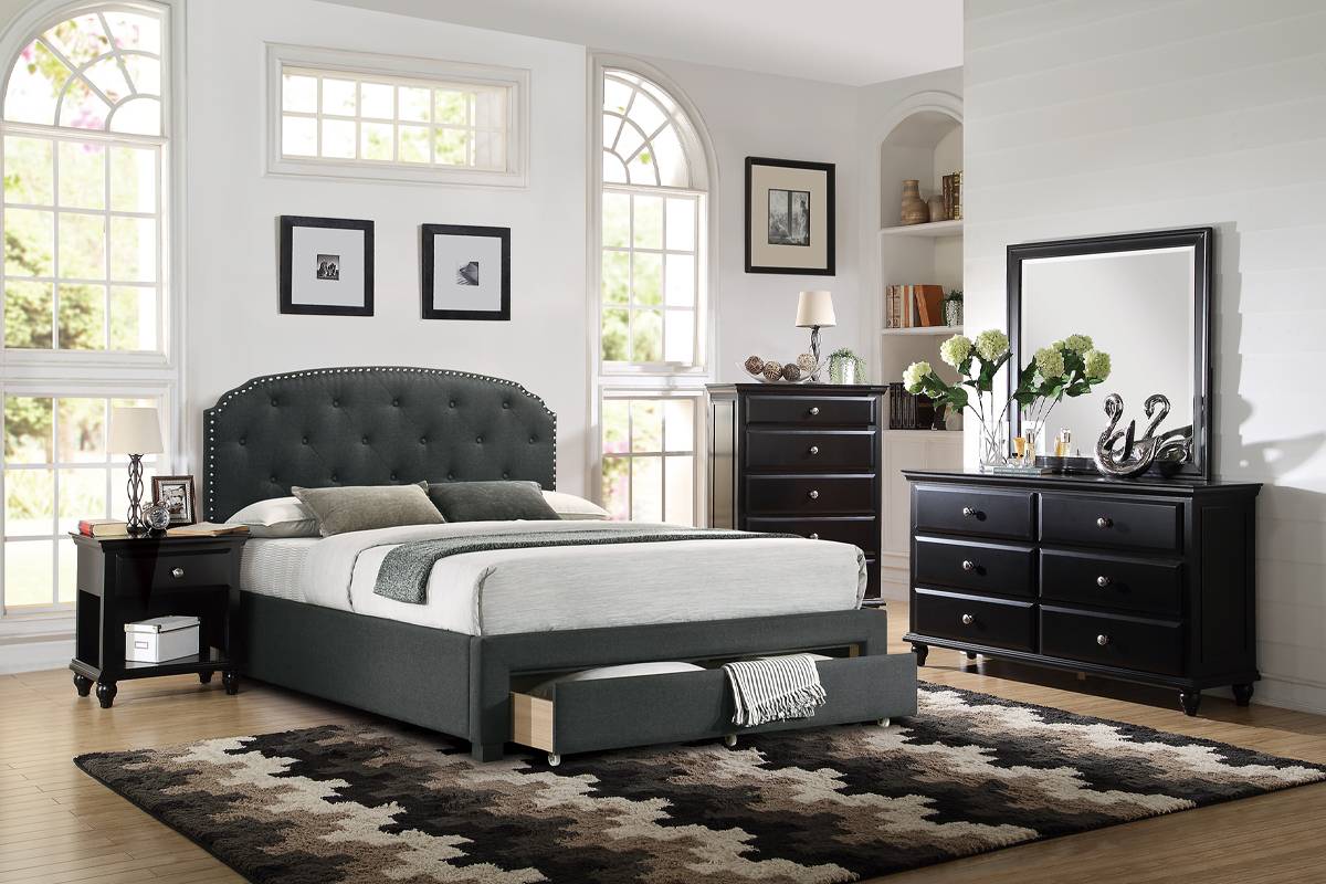 Queen Size Bed w/ Drawer Charcoal