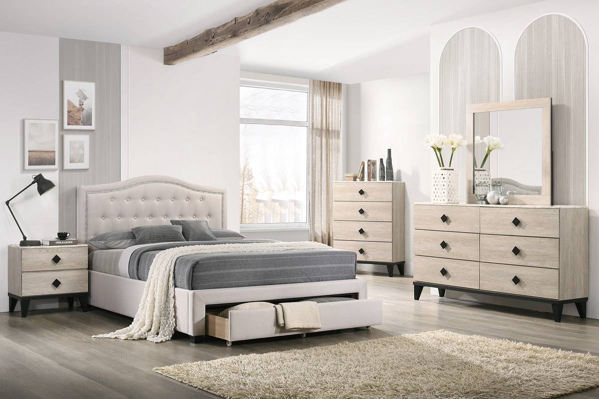 Queen Size Bed w/ Drawer Light Brown