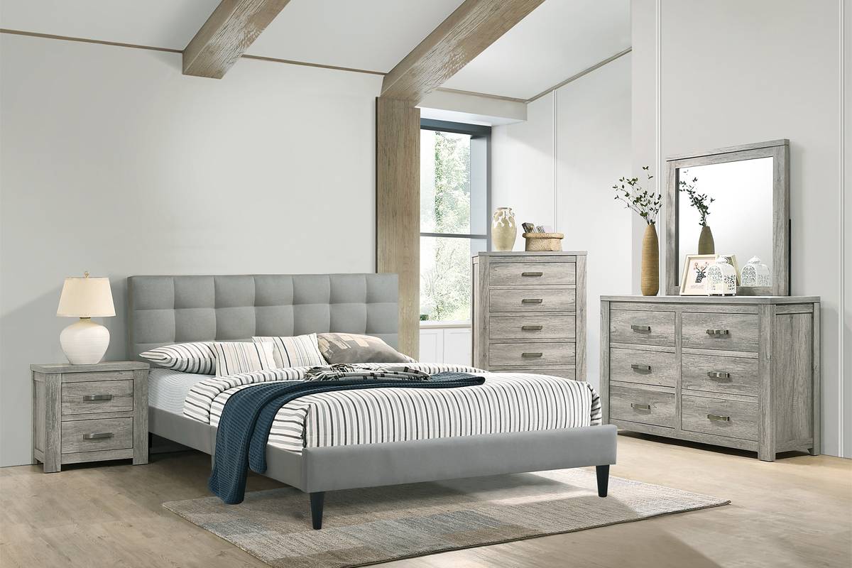 Queen Size Bed Light Grey