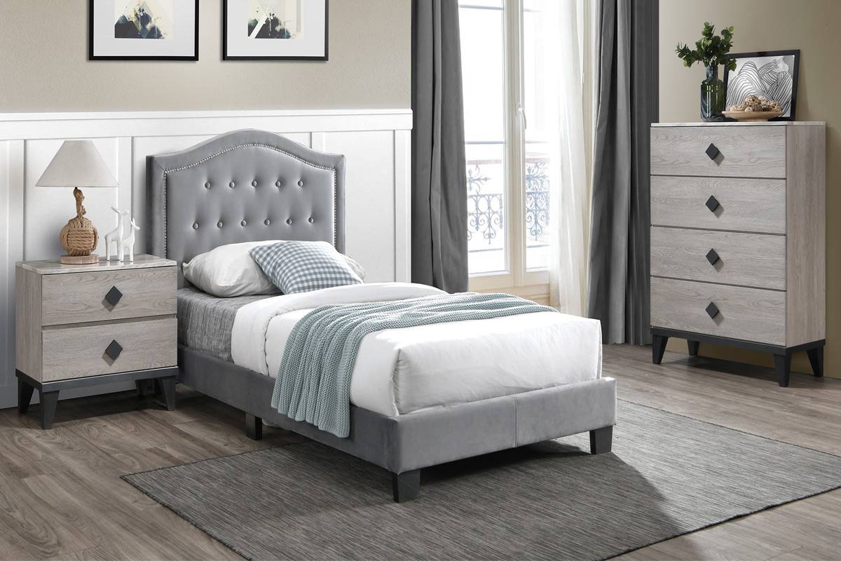 Twin Size Bed Grey