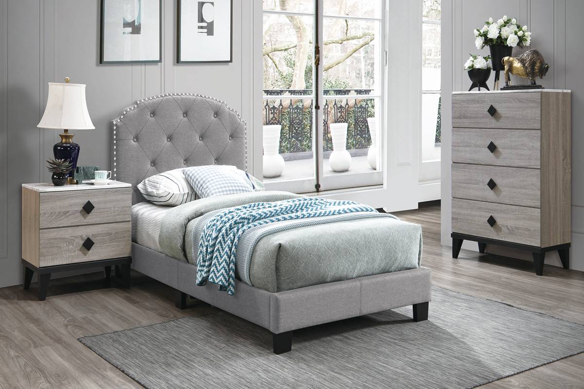 Twin Size Bed Light Grey