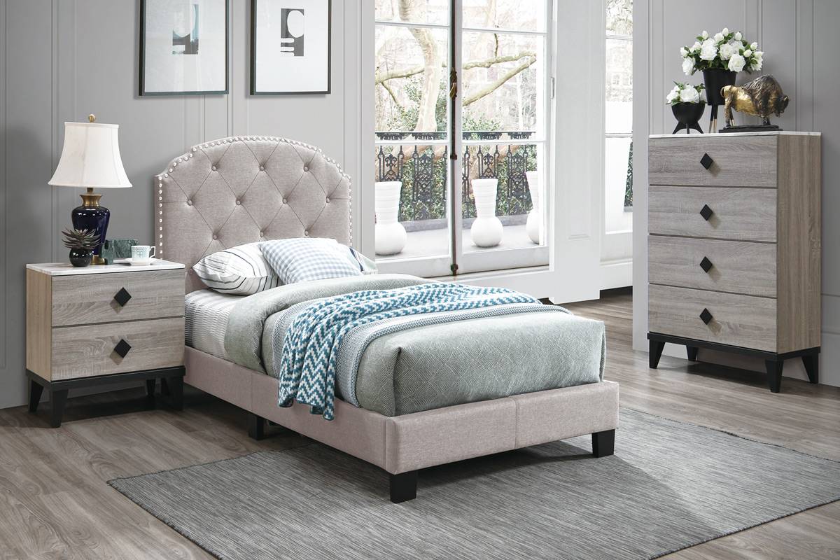 Twin Size Bed Light Brown