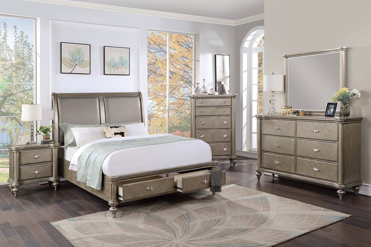 Easter King Bed Grey w/ 2 Under Bed Drawers