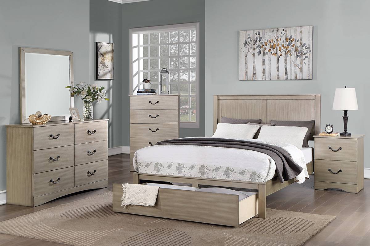 California King Bed Cream w/ Under Bed Drawer