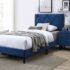 Twin Size Bed Navy Blue Adjustable Headboard