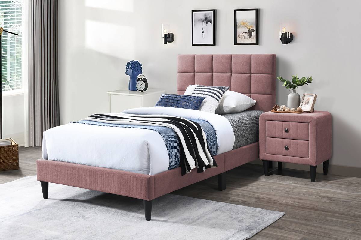 Full Size Bed Pink Adjustable Headboard