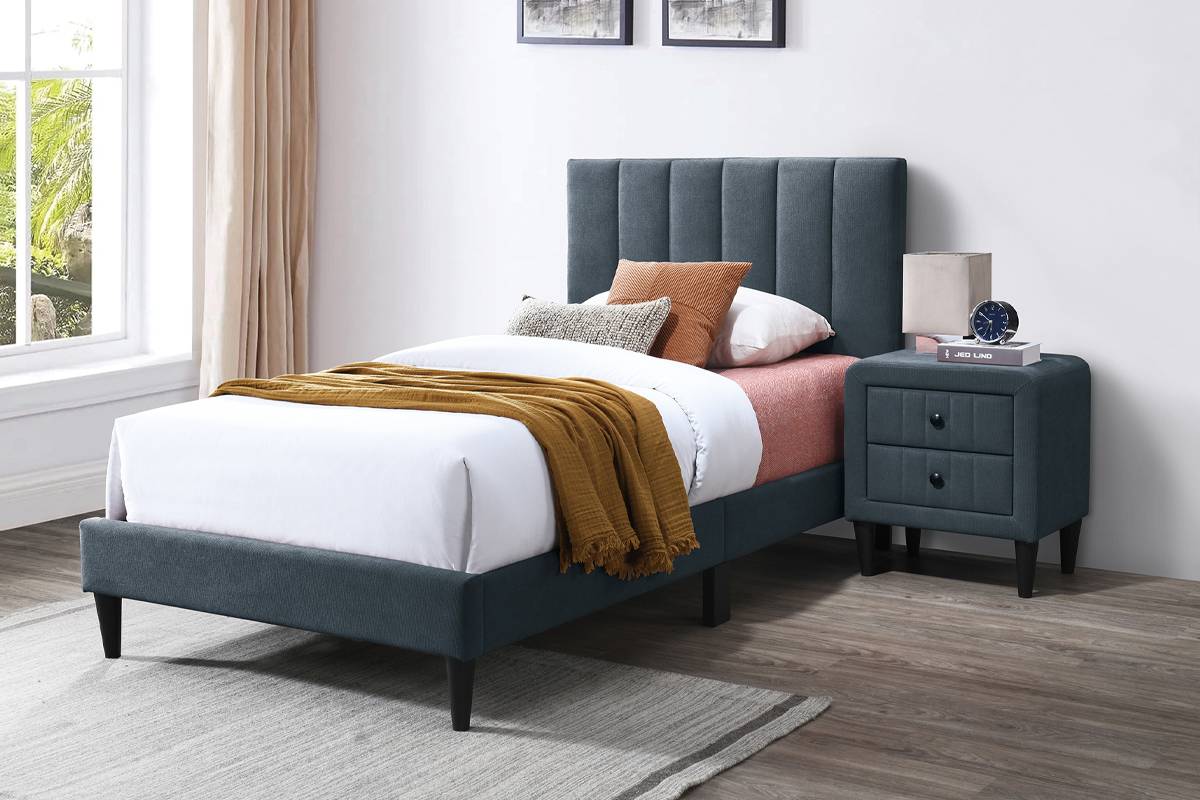 Twin Size Bed Charcoal Adjustable Headboard