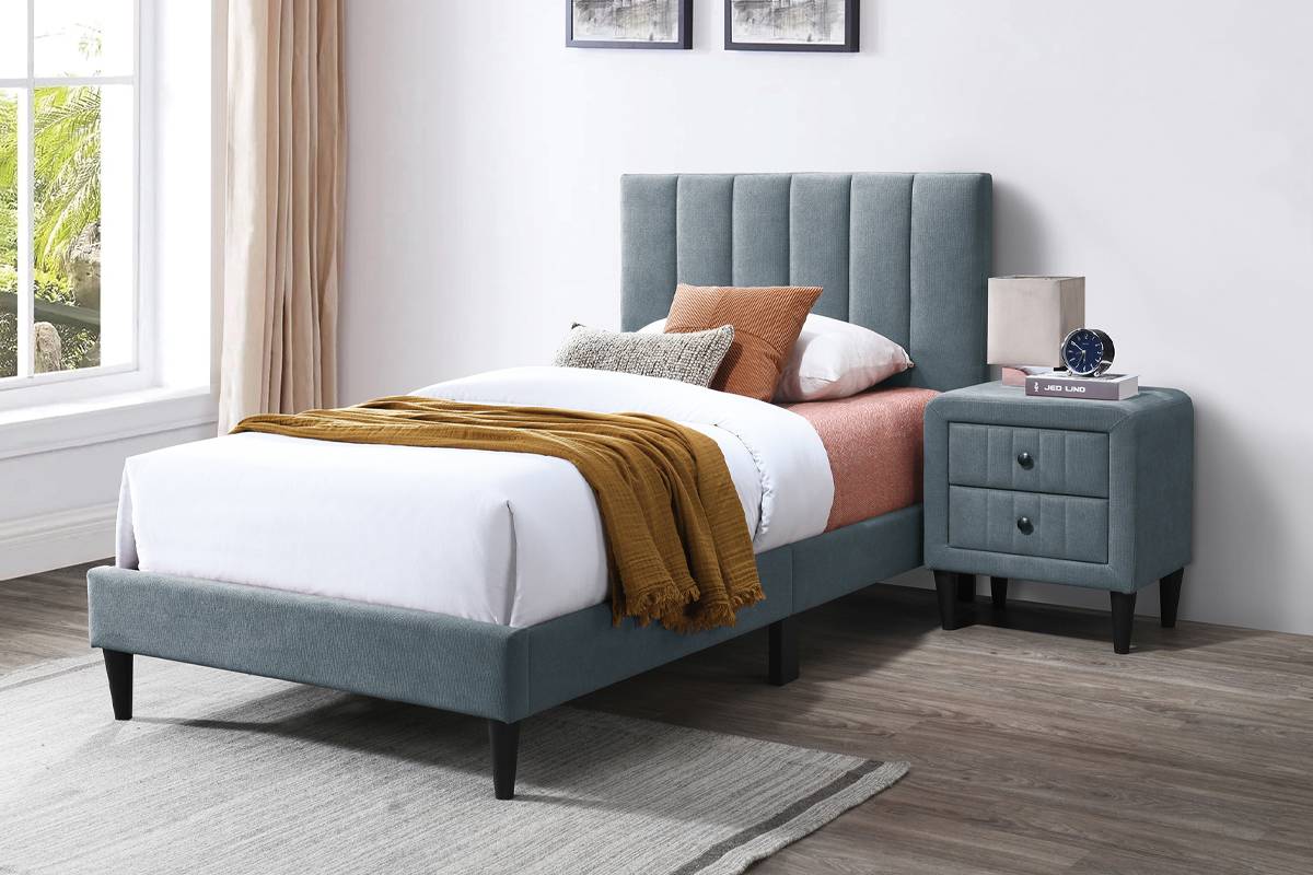 Twin Size Bed Grey Adjustable Headboard