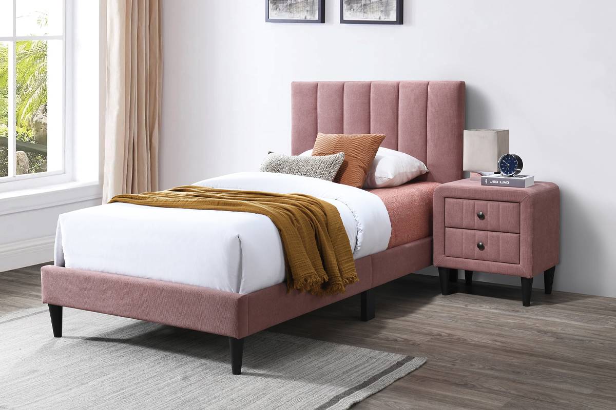 Twin Size Bed Pink Adjustable Headboard