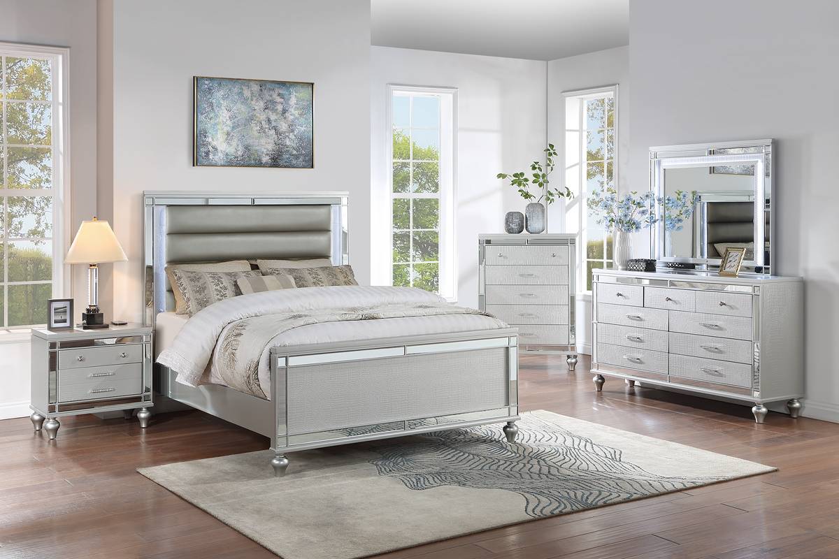 ANDROS SILVER QUEEN BED GROUP W/LED