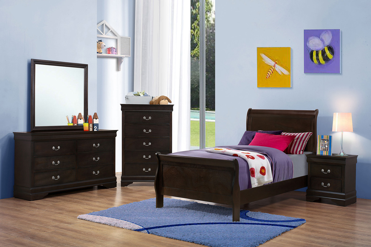 Louis Philippe Twin Panel Sleigh Bed Cappuccino