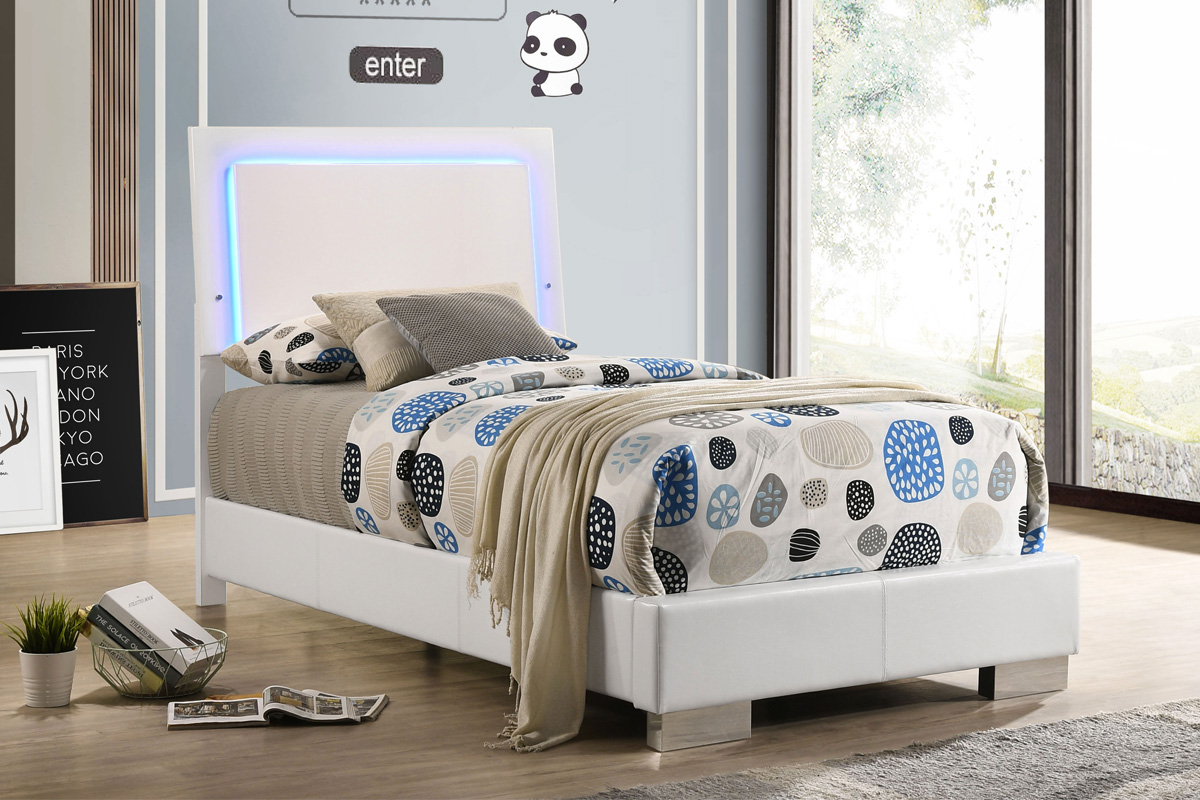 Felicity Twin Panel Bed With LED Lighting Glossy White