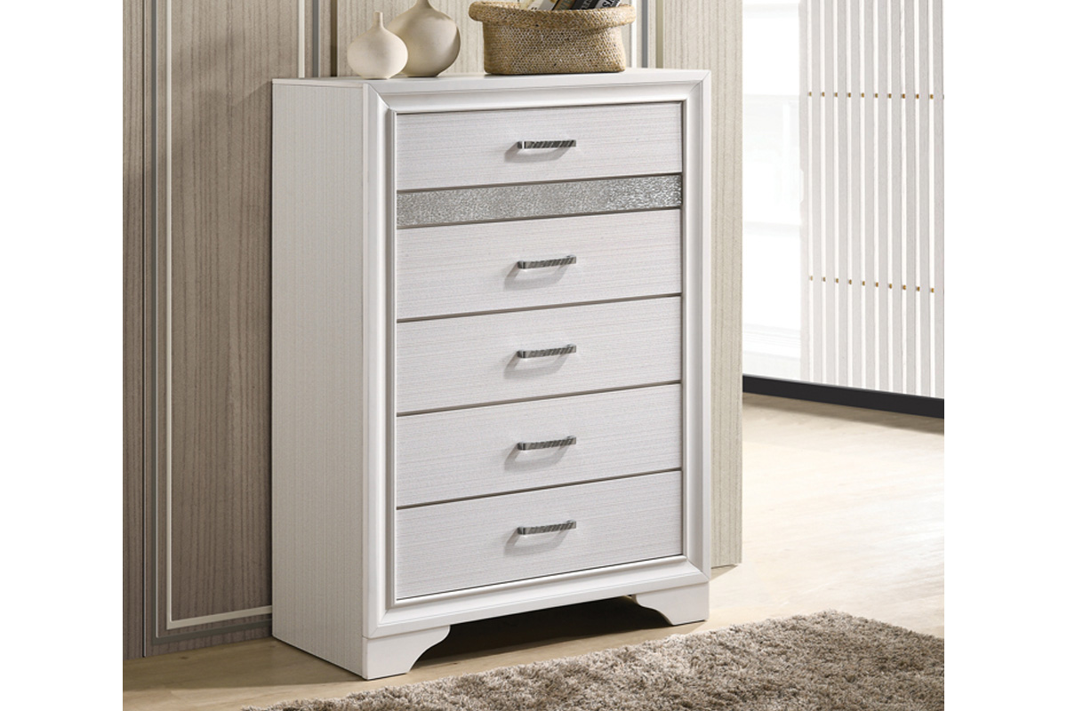 Miranda 5-Drawer Chest White And Rhinestone