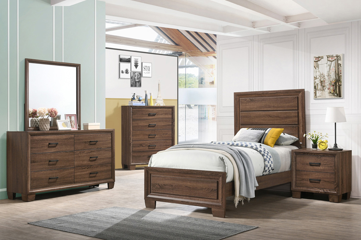 Brandon Twin Panel Bed Medium Warm Brown