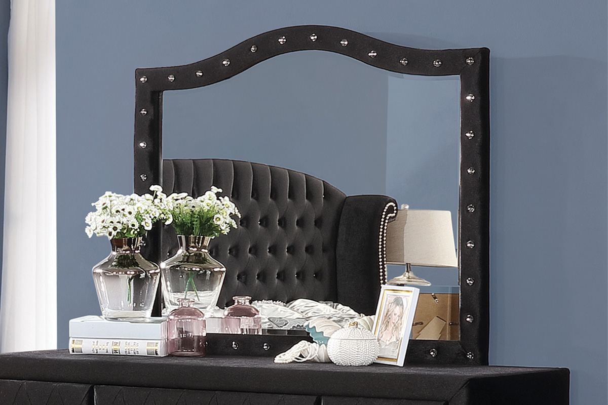 Deanna Button Tufted Dresser Mirror Black