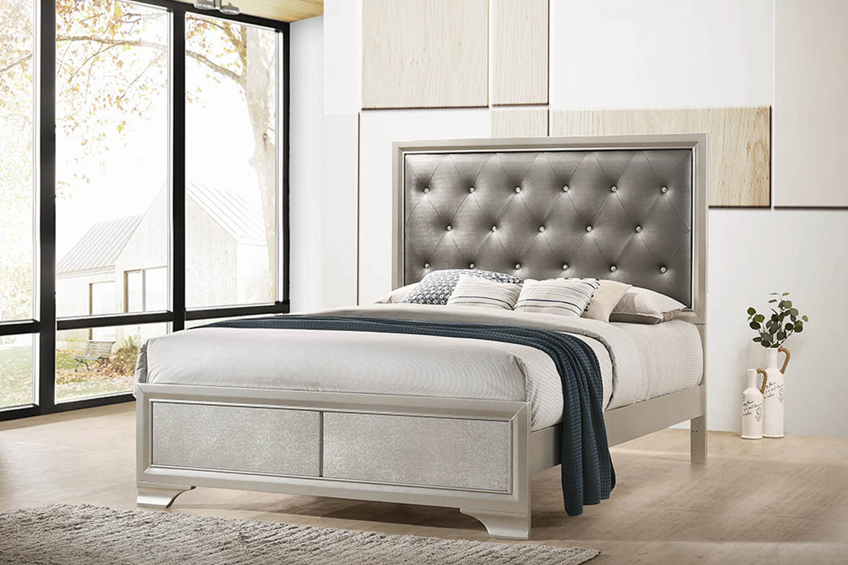 Salford Queen Panel Bed Metallic Sterling And Charcoal Grey