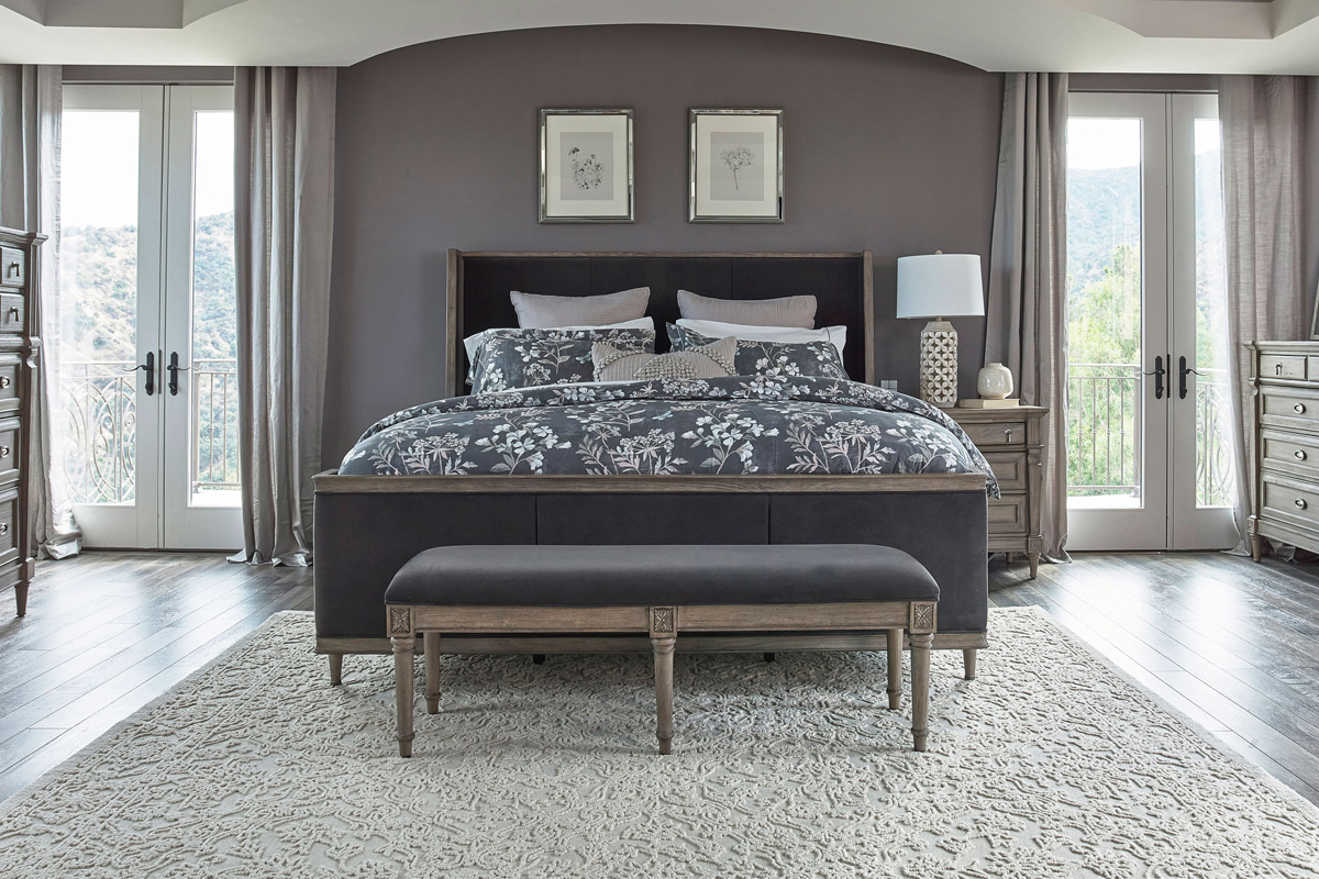 Alderwood Queen Upholstered Panel Bed Charcoal Grey