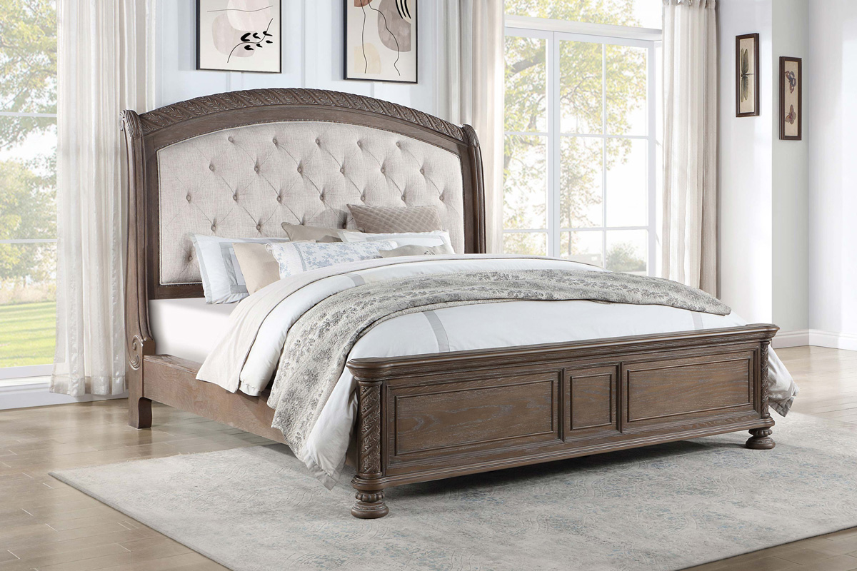 Emmett Tufted Headboard California King Panel Bed Walnut And Beige