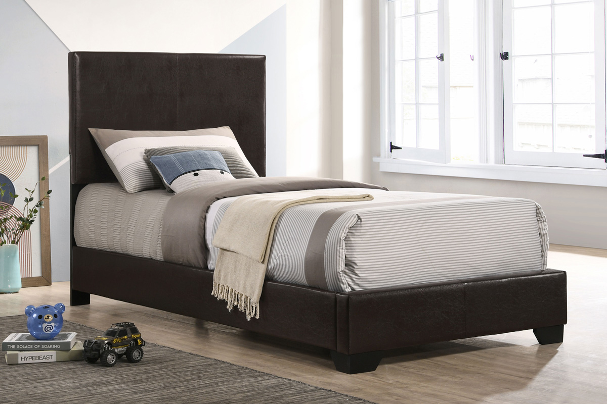 Conner Twin Upholstered Panel Bed Dark Brown