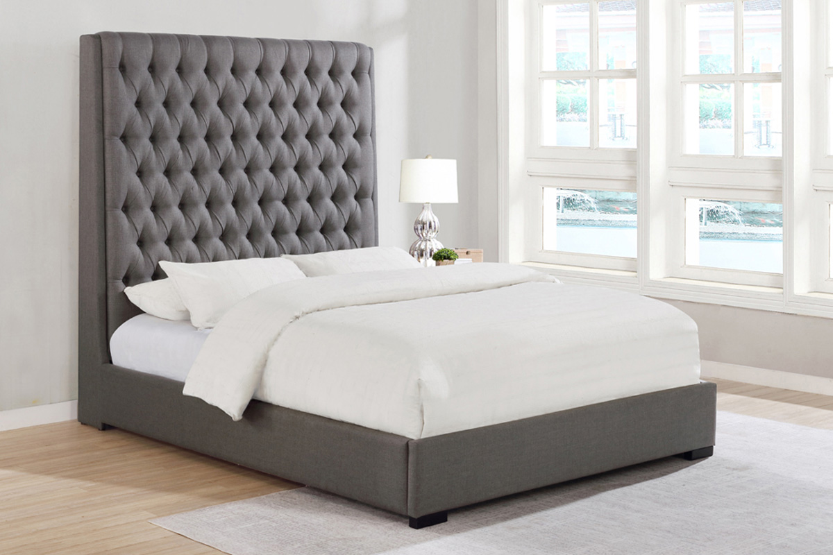 Camille Tall Tufted Queen Bed Grey