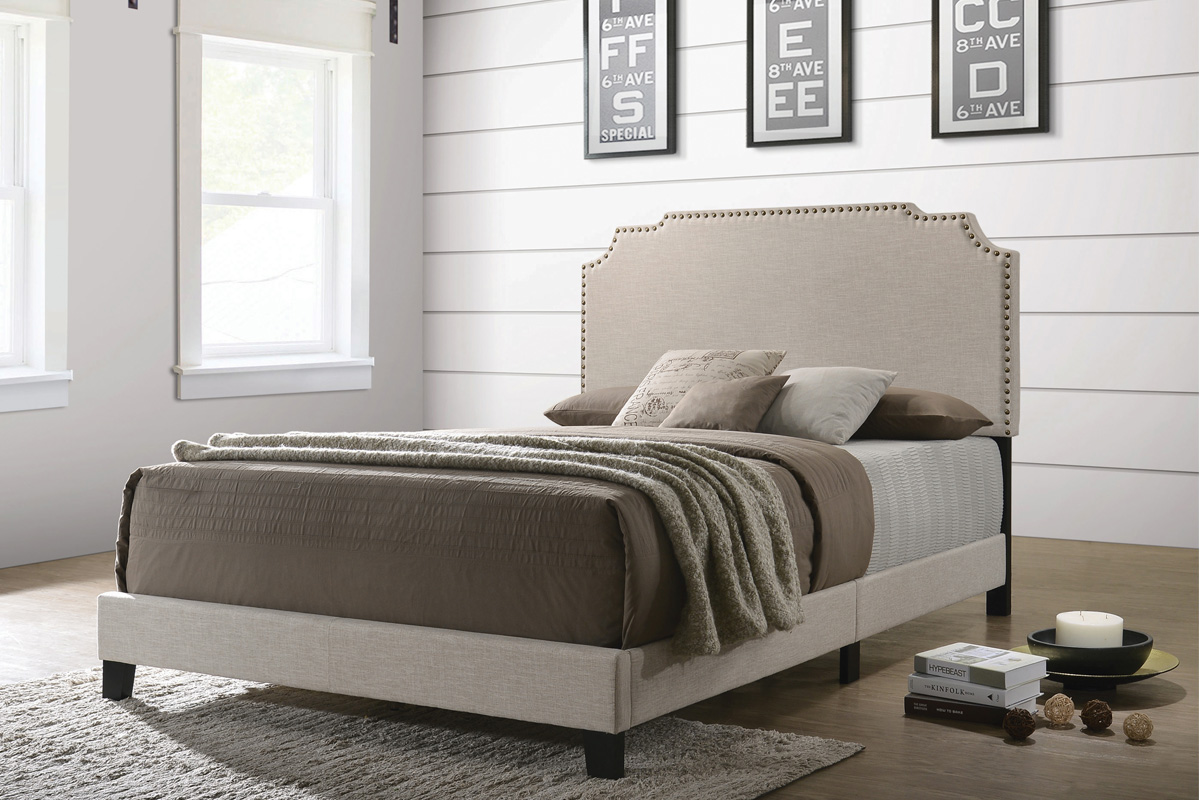 Tamarac Upholstered Nailhead Eastern King Bed Beige