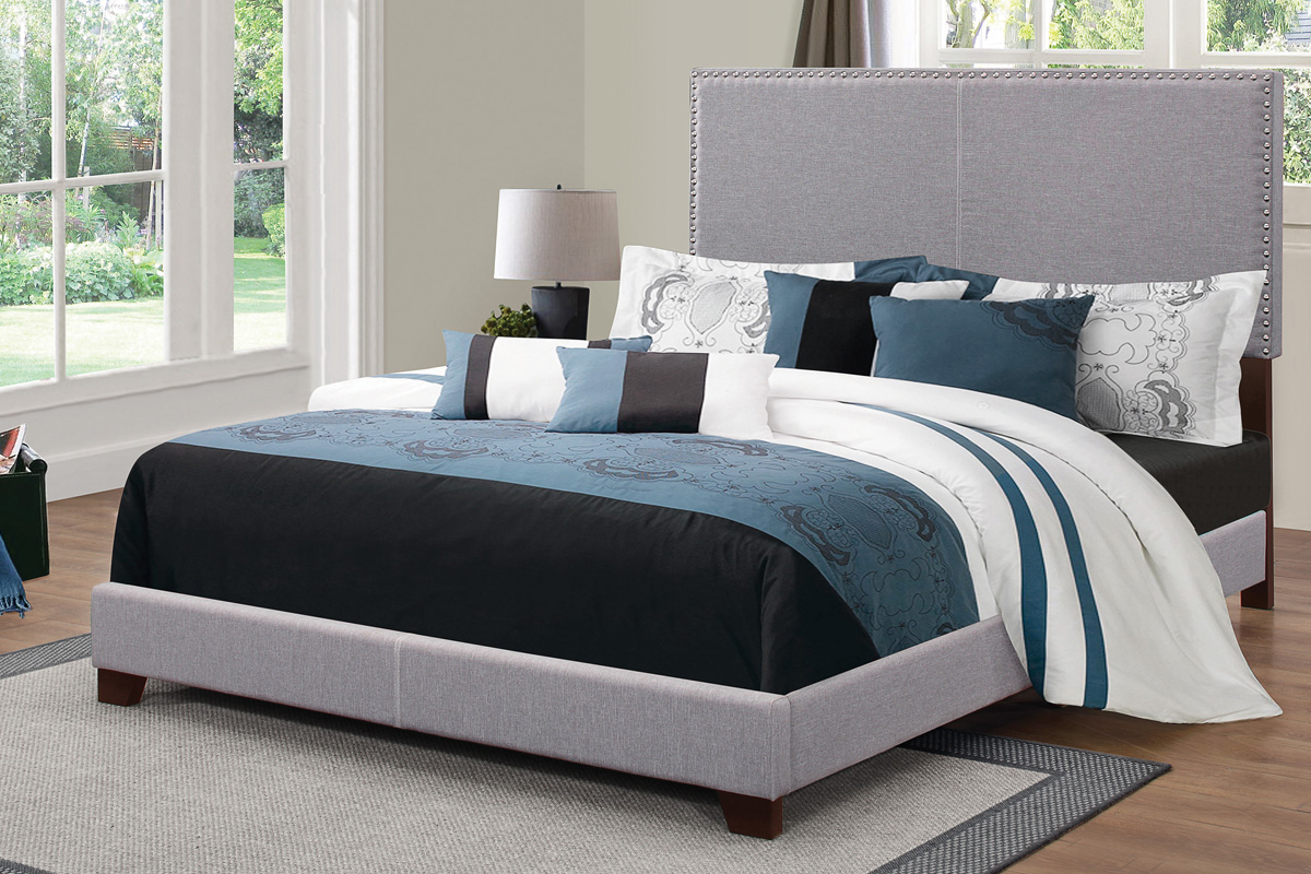 Boyd Full Upholstered Bed With Nailhead Trim Grey
