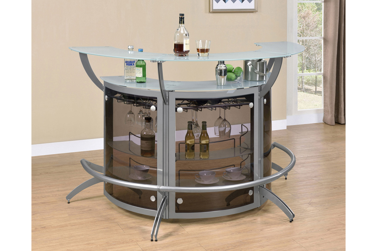 Dallas 2-Shelf Home Bar Silver And Frosted Glass