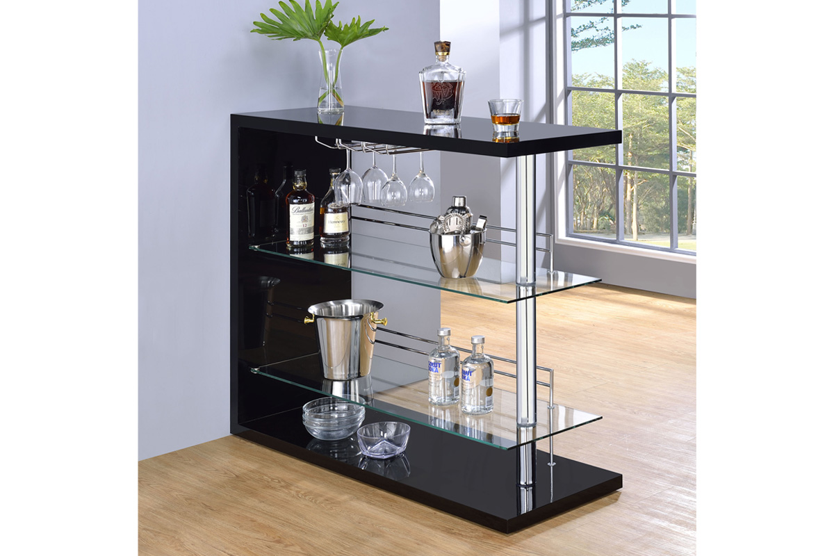 Prescott Rectangular 2-Shelf Bar Unit Glossy Black